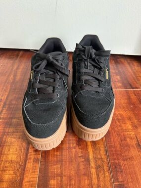 Puma Black Suede Platform Sneakers with Gum Sole